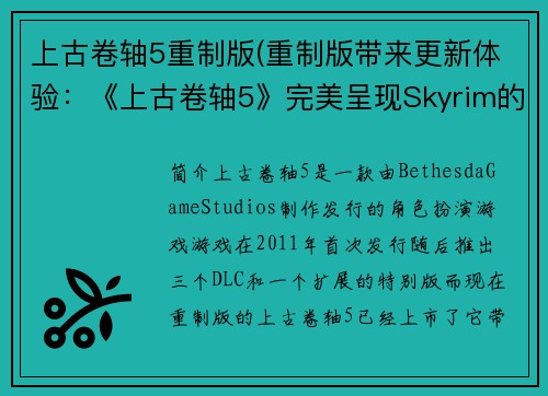 上古卷轴5重制版(重制版带来更新体验：《上古卷轴5》完美呈现Skyrim的奇妙历险)